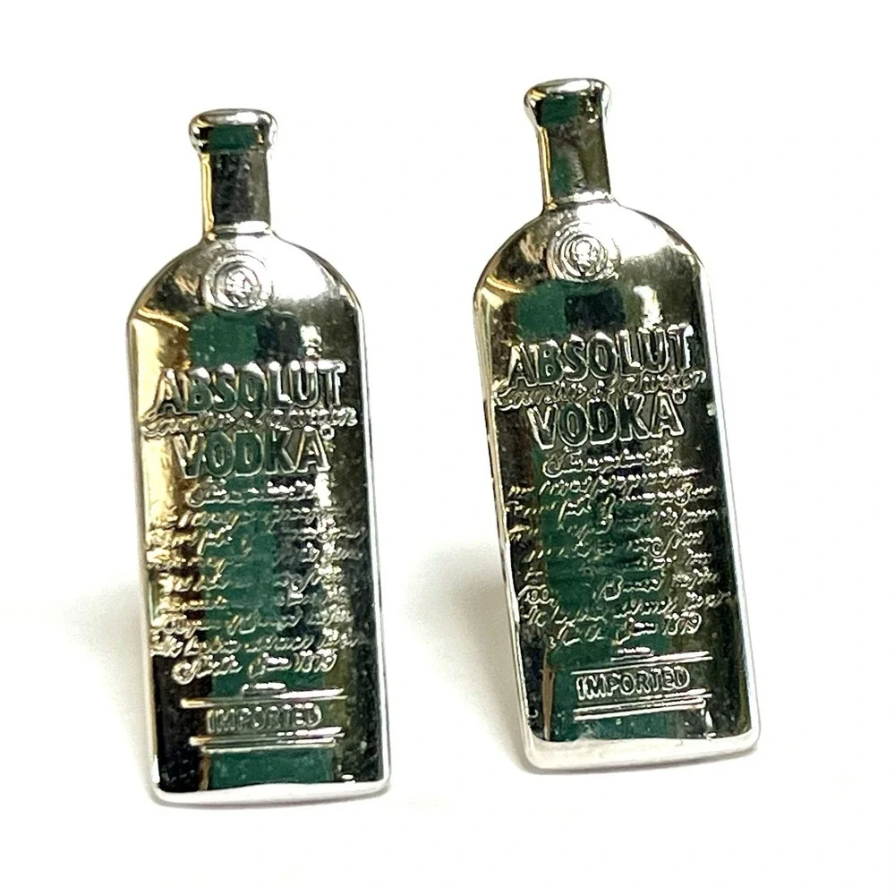Vintage Absolut Vodka Cufflinks Bottle Shaped Pair Silvertone Advertising